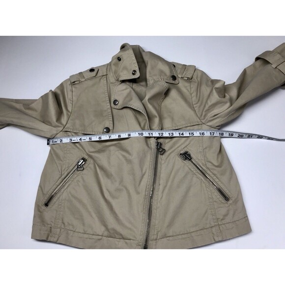 GAP Women’s Full Zip Biker Jacket Size XS Solid Khaki Beige Long Sleeves EUC - Picture 10 of 12